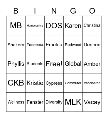 Student Affairs Division July 2021 Bingo Card