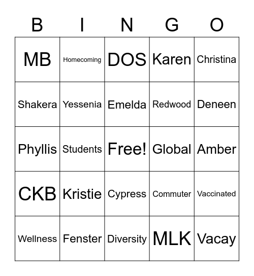 Student Affairs Division July 2021 Bingo Card