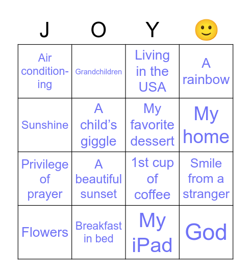 BLESSINGS Bingo Card