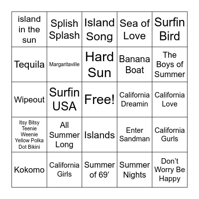 Beach Party 🏖 Bingo Card