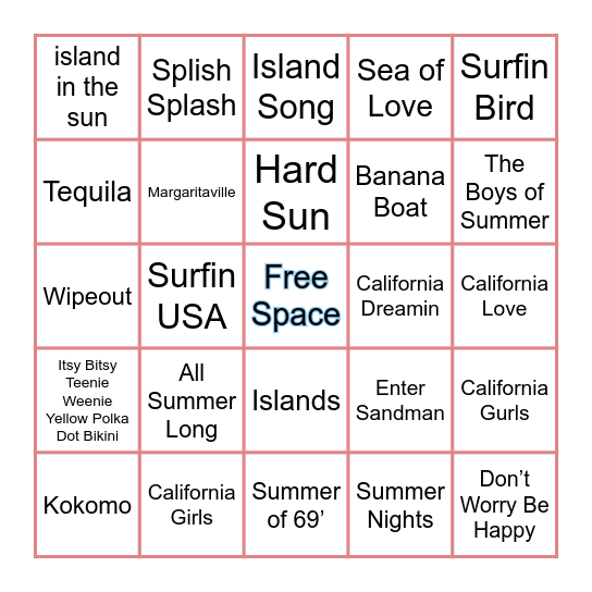 Turner’s Beach Party Bingo Card