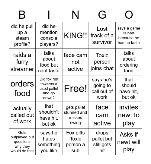 FOX plays DbD Bingo Card