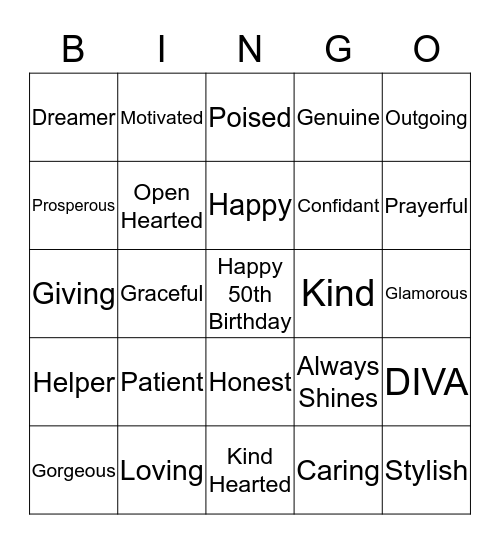 SHIELA'S GLAM-N-GO BINGO Card