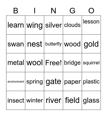 Flyers 第6课单词 Bingo Card
