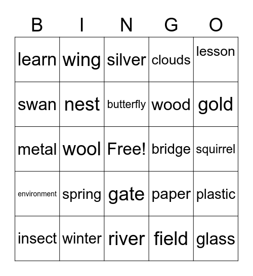 Flyers 第6课单词 Bingo Card