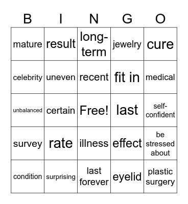 Unit 10 Teenagers Getting Plastic Surgery Bingo Card