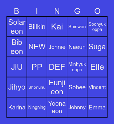 Sohee's board Bingo Card