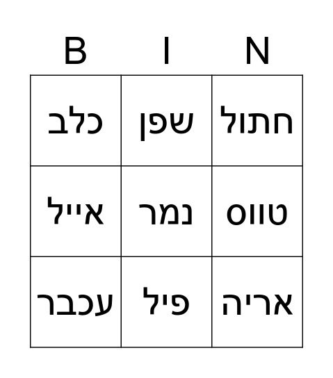 איך אומרים קוף באנגלית? Bingo Card