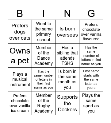 TSHS Bingo Card