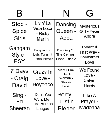 Westival 2021 Musical Bingo Card