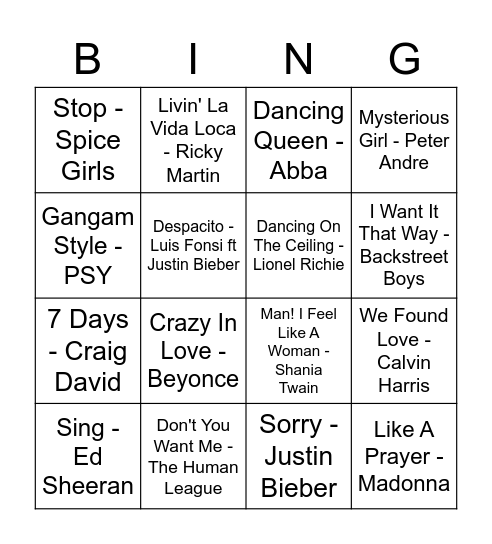 Westival 2021 Musical Bingo Card