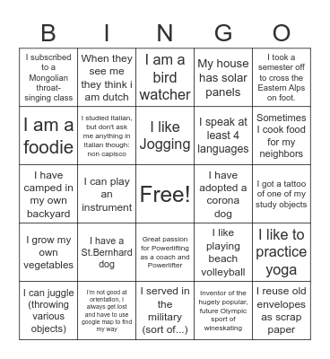 Human Bingo Card