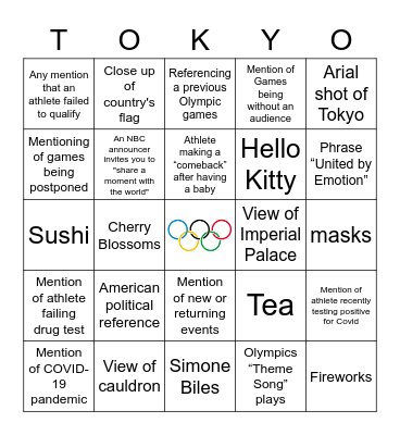 Opening Ceremonies Bingo Card