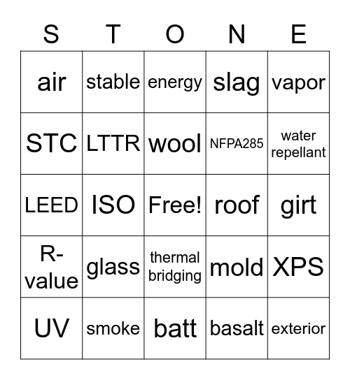 STONE Bingo Card