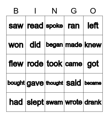 IRREGULAR VERBS Bingo Card