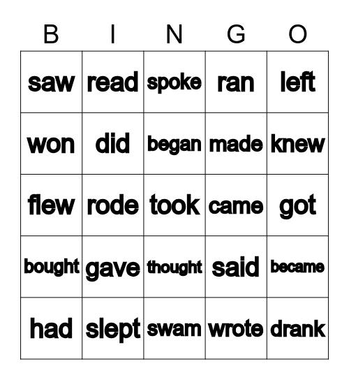 IRREGULAR VERBS Bingo Card