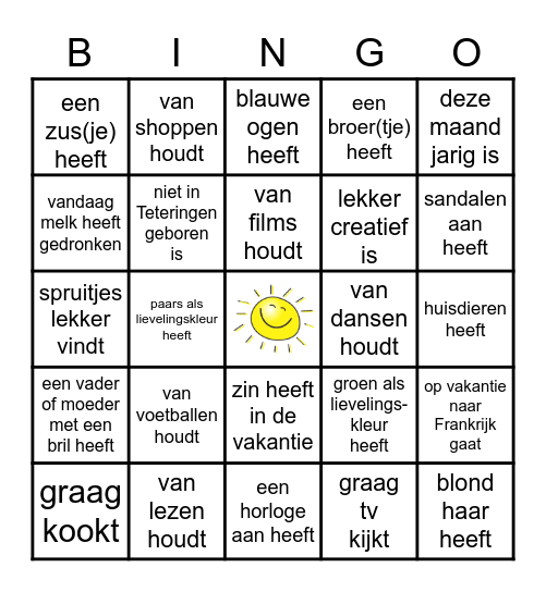 Zoek iemand die...... Bingo Card