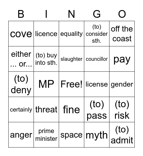 Unit 4, Part B - Bingo Card