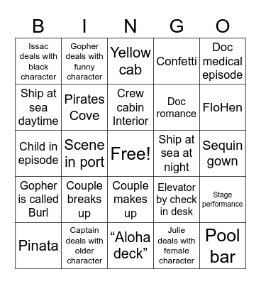 The Love Boat Bingo Card