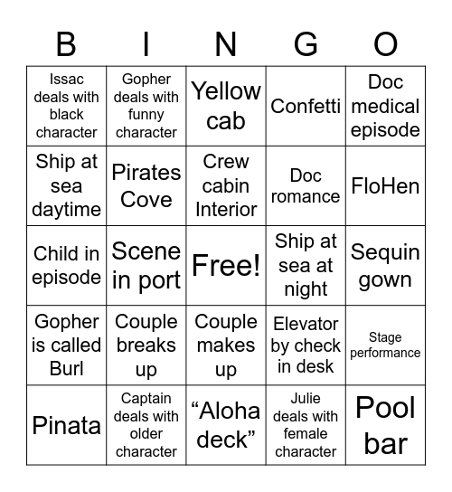 The Love Boat Bingo Card