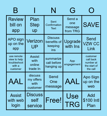 Sparks Bingo Card