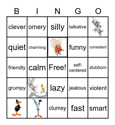 Character Traits Bingo Card