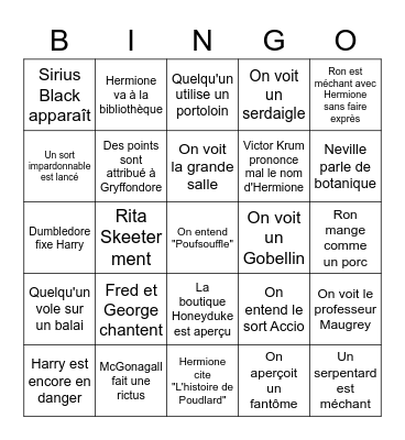 Harry Potter 4 Bingo Card