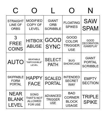 GD RECENT LEVELS Bingo Card