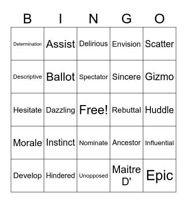 Vocabulary BINGO Card