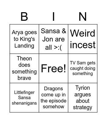throne of games episode 7 season 2 Bingo Card