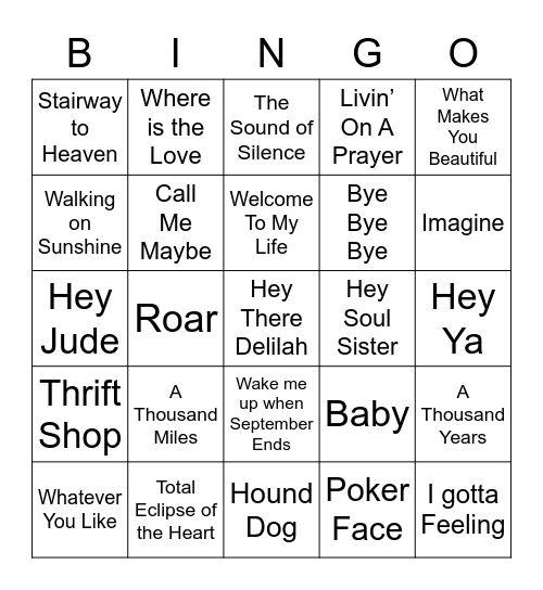Iconic Songs Bingo Card