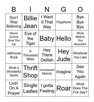 Iconic Songs Bingo Card