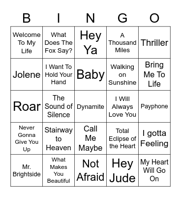 Iconic Songs Bingo Card