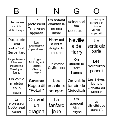 Harry Potter 4 Bingo Card