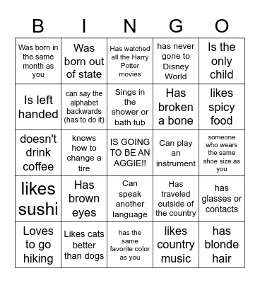 FIND A FRIEND!!! Bingo Card
