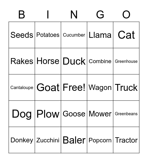 Little Hands on the Farm Bingo Card