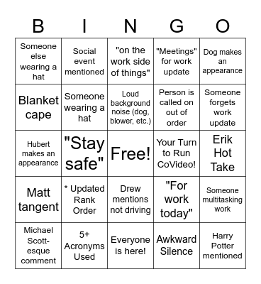 Covideo Bingo Card