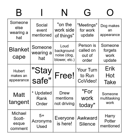 Covideo Bingo Card