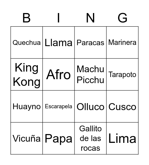 Bingo Peruano Bingo Card