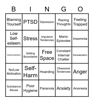 Mental Health B.I.N.G.O. Bingo Card