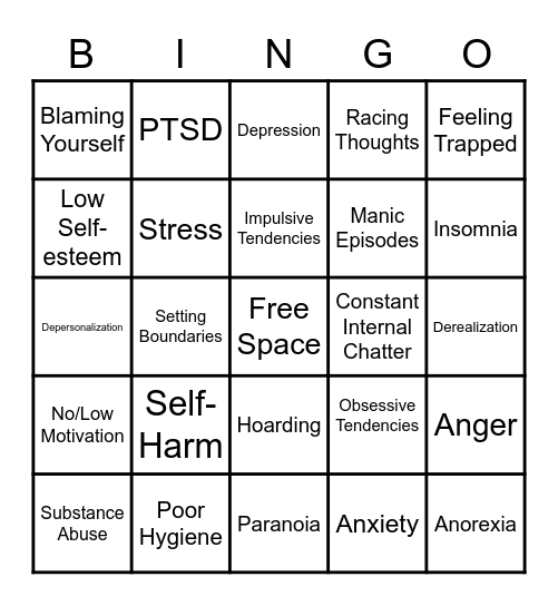 Mental Health B.I.N.G.O. Bingo Card