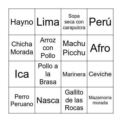 Bingo Peruano Bingo Card