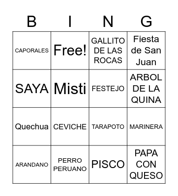 Bingo peruano Bingo Card