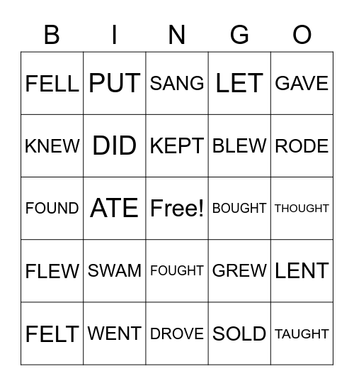 IRREGULAR VERBS Bingo Card