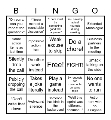Retrospective Bingo Card