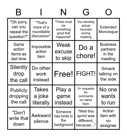 Retrospective Bingo Card