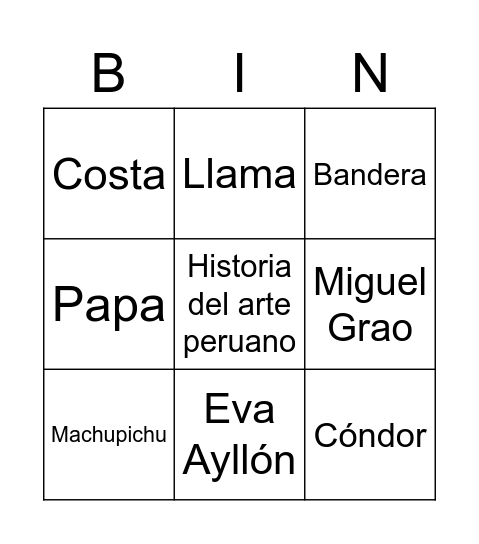 Bingo peruano Bingo Card