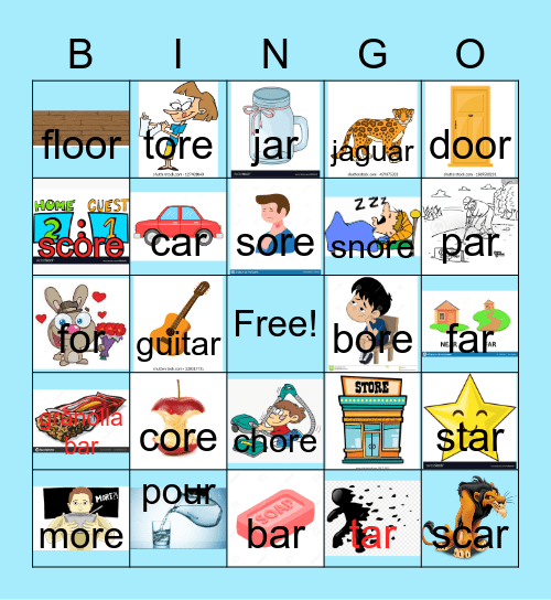 Final /or/ and /ar/ Bingo Card