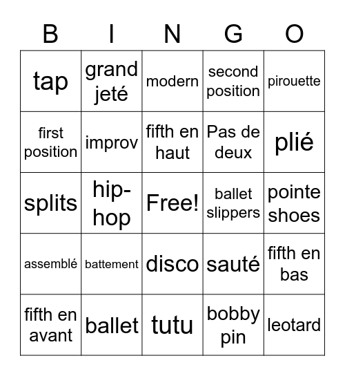 DANCE BINGO Card