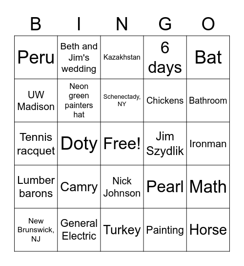 30th Anniversary Bingo Card